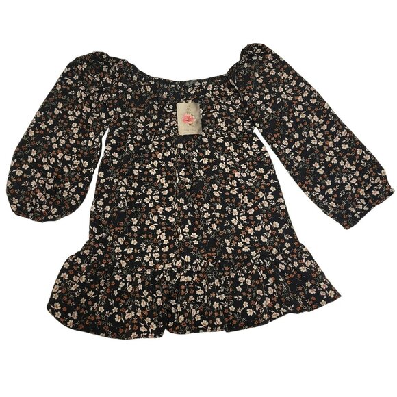 Lily Rose Long Sleeve Cinch Front Baby Doll Dress Black Floral Juniors Small S - Picture 1 of 16